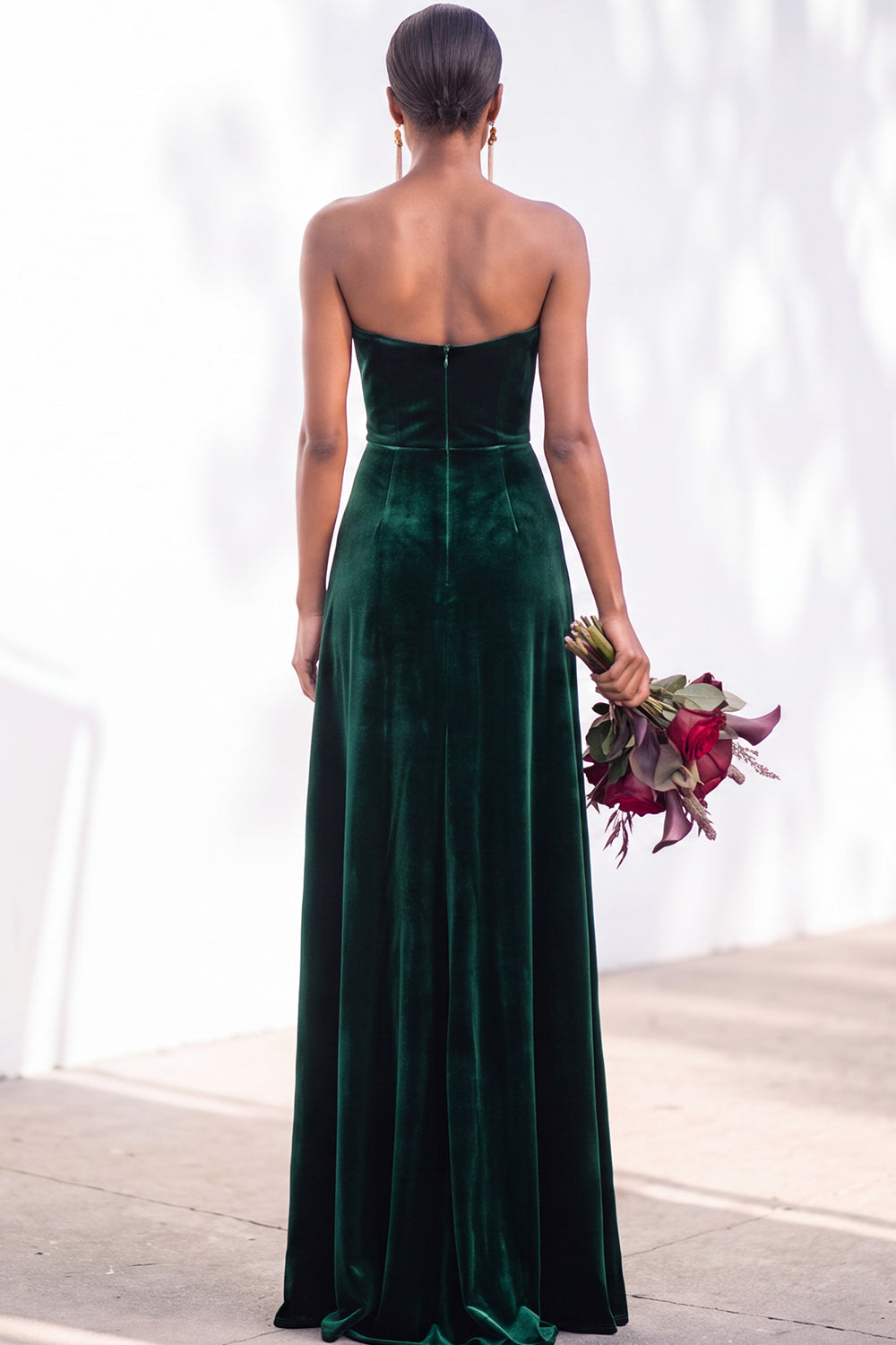 Sheath Navy Velvet Sweetheart Long Wedding Guest Dress with Slit