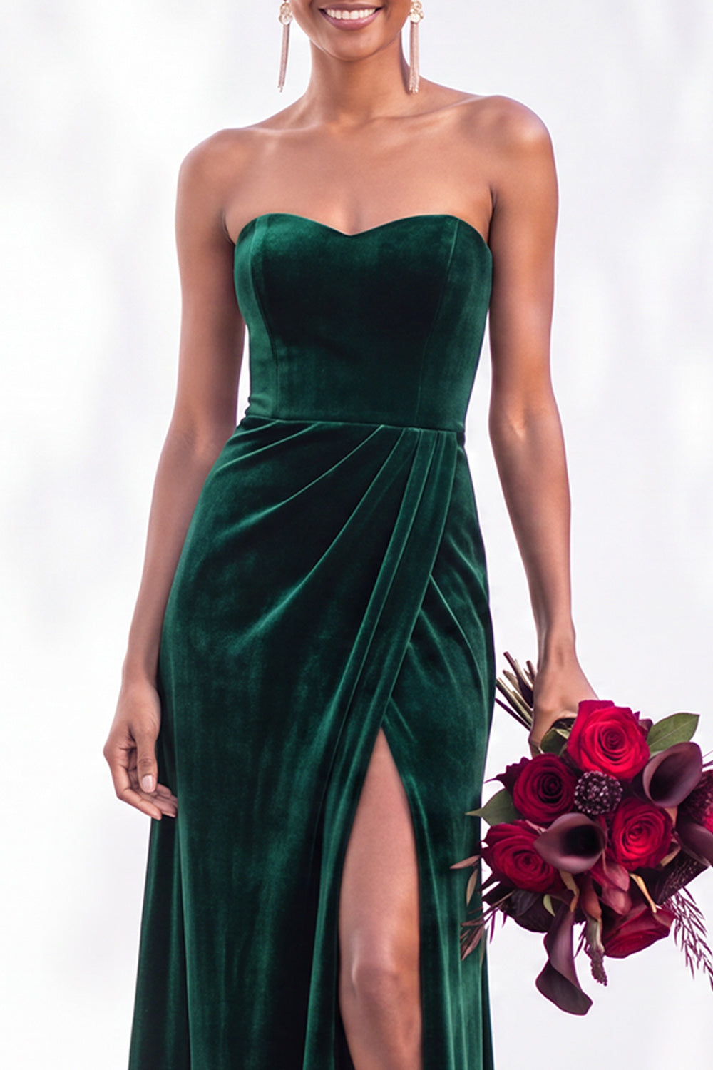 Sheath Navy Velvet Sweetheart Long Wedding Guest Dress with Slit
