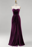 Sheath Navy Velvet Sweetheart Long Wedding Guest Dress with Slit