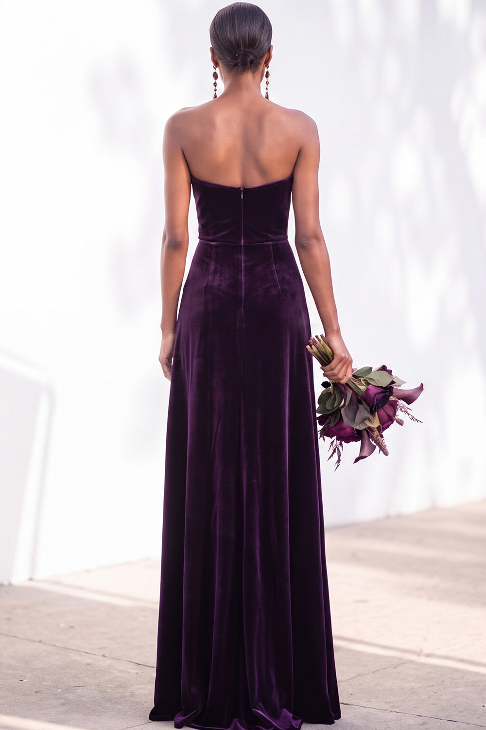 Sheath Navy Velvet Sweetheart Long Wedding Guest Dress with Slit