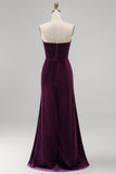 Sheath Navy Velvet Sweetheart Long Wedding Guest Dress with Slit