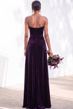 Sheath Navy Velvet Sweetheart Long Wedding Guest Dress with Slit