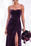 Sheath Navy Velvet Sweetheart Long Wedding Guest Dress with Slit