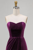 Sheath Navy Velvet Sweetheart Long Wedding Guest Dress with Slit