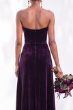 Sheath Navy Velvet Sweetheart Long Wedding Guest Dress with Slit
