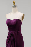 Sheath Navy Velvet Sweetheart Long Wedding Guest Dress with Slit