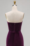 Sheath Navy Velvet Sweetheart Long Wedding Guest Dress with Slit