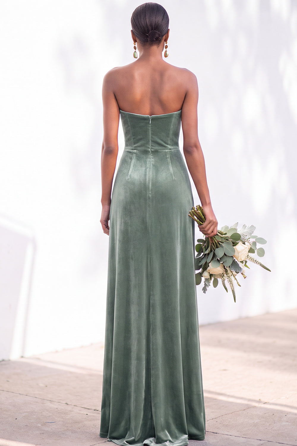Sheath Navy Velvet Sweetheart Long Wedding Guest Dress with Slit
