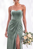 Sheath Navy Velvet Sweetheart Long Wedding Guest Dress with Slit