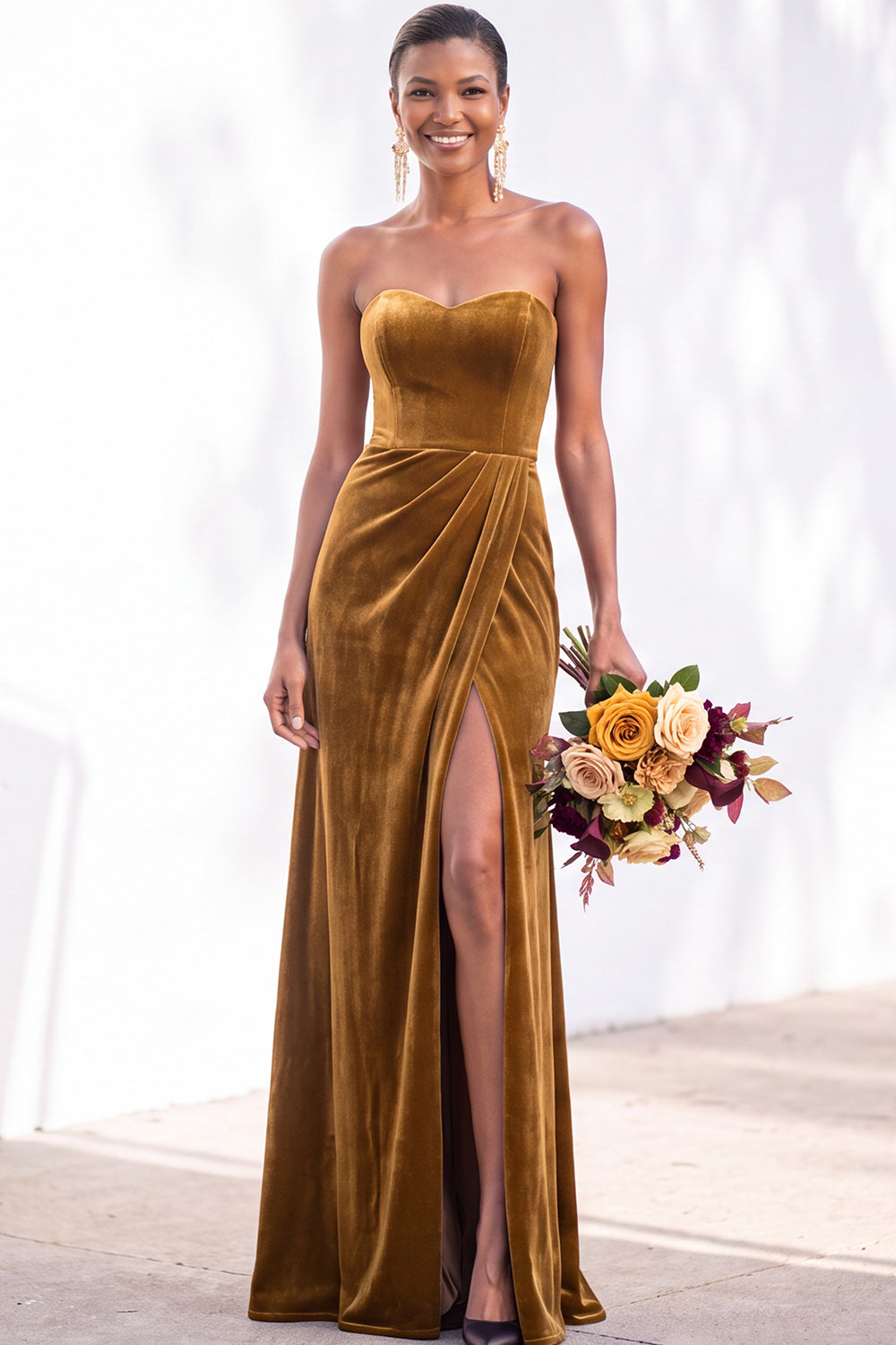 Sheath Navy Velvet Sweetheart Long Wedding Guest Dress with Slit