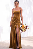 Sheath Navy Velvet Sweetheart Long Wedding Guest Dress with Slit