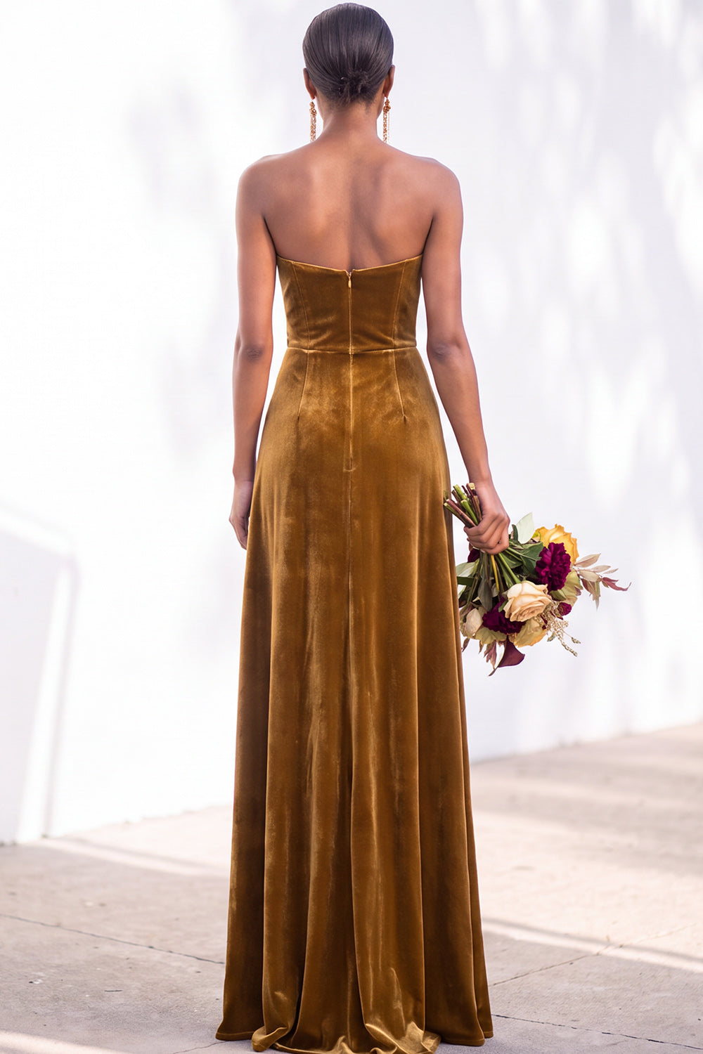 Sheath Navy Velvet Sweetheart Long Wedding Guest Dress with Slit