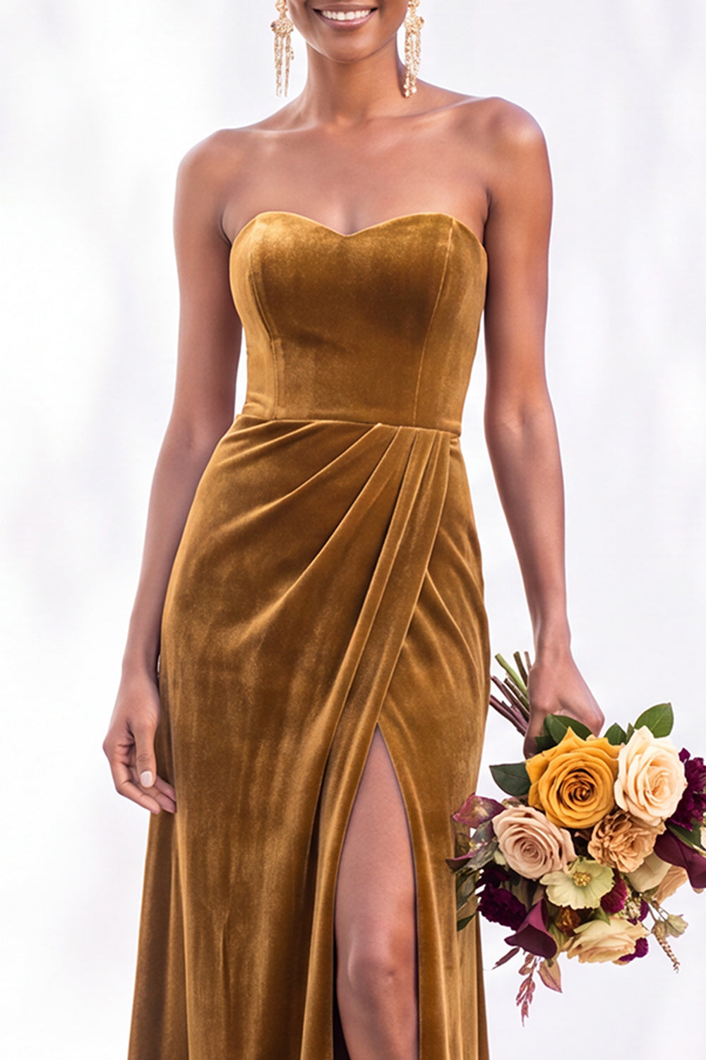 Sheath Navy Velvet Sweetheart Long Wedding Guest Dress with Slit