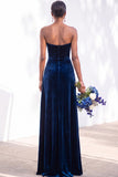 Sheath Navy Velvet Sweetheart Long Wedding Guest Dress with Slit