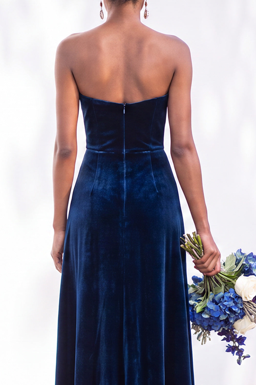 Sheath Navy Velvet Sweetheart Long Wedding Guest Dress with Slit