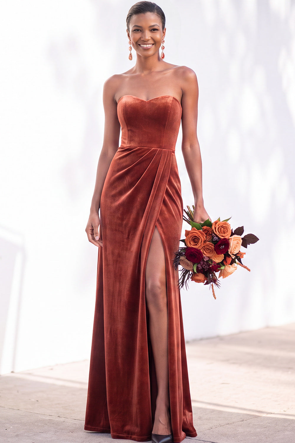 Sheath Navy Velvet Sweetheart Long Wedding Guest Dress with Slit