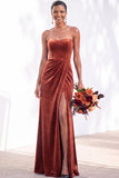 Sheath Navy Velvet Sweetheart Long Wedding Guest Dress with Slit