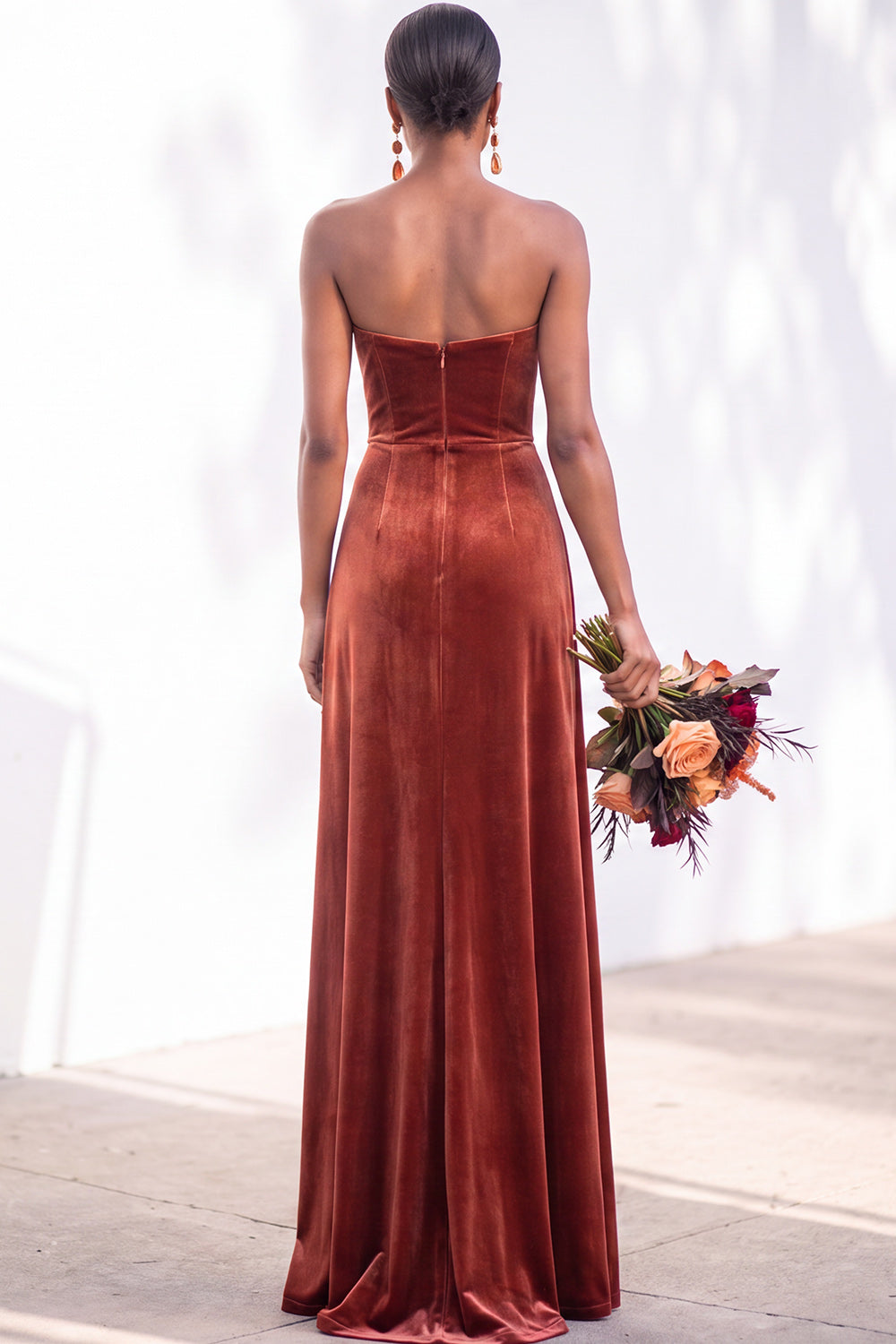 Sheath Navy Velvet Sweetheart Long Wedding Guest Dress with Slit