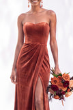 Sheath Navy Velvet Sweetheart Long Wedding Guest Dress with Slit
