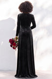 Terracotta Velvet Ruched Long Wedding Guest Dress with Sleeves