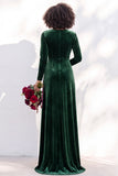 Terracotta Velvet Ruched Long Wedding Guest Dress with Sleeves