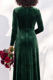 Terracotta Velvet Ruched Long Wedding Guest Dress with Sleeves