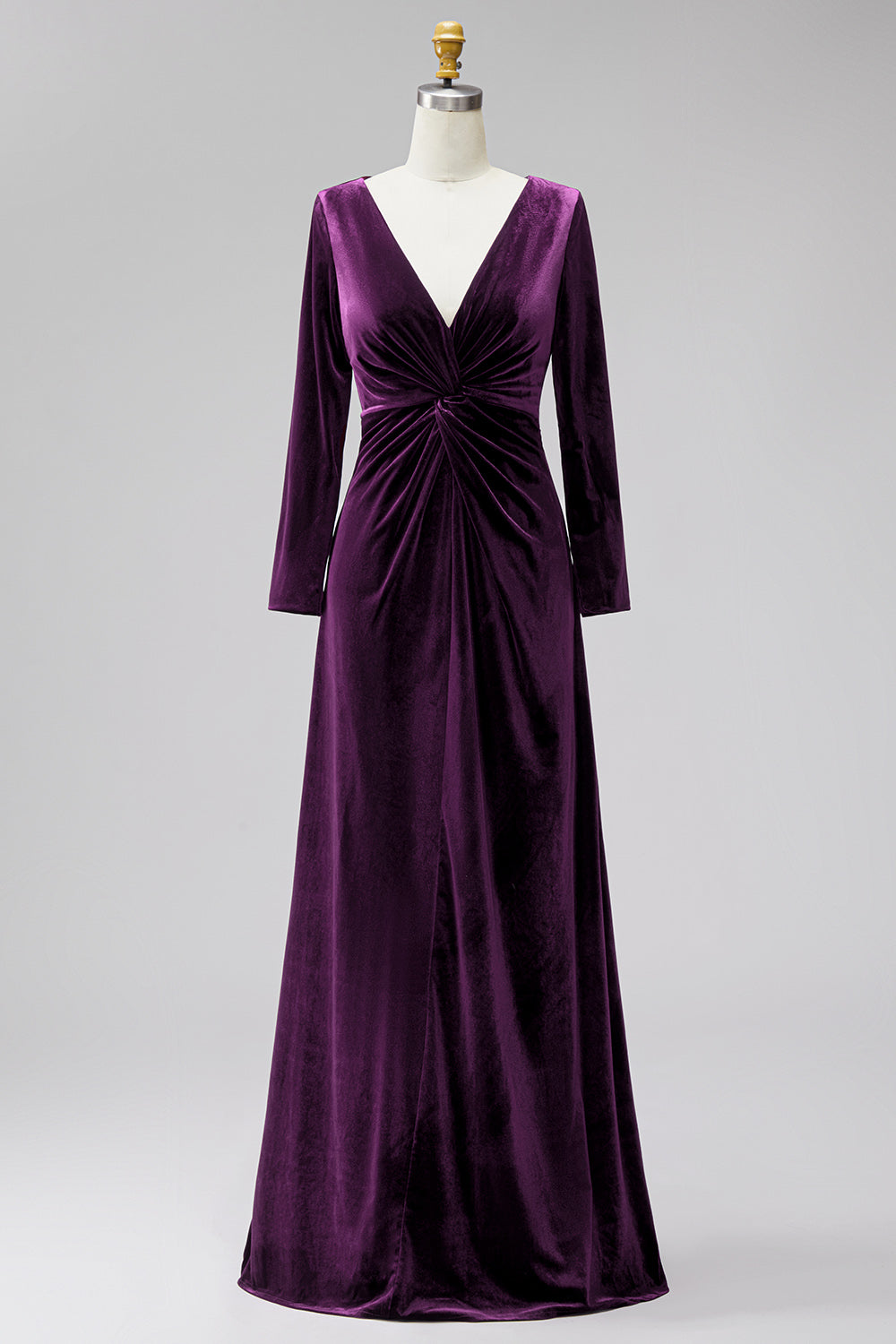 Terracotta Velvet Ruched Long Wedding Guest Dress with Sleeves