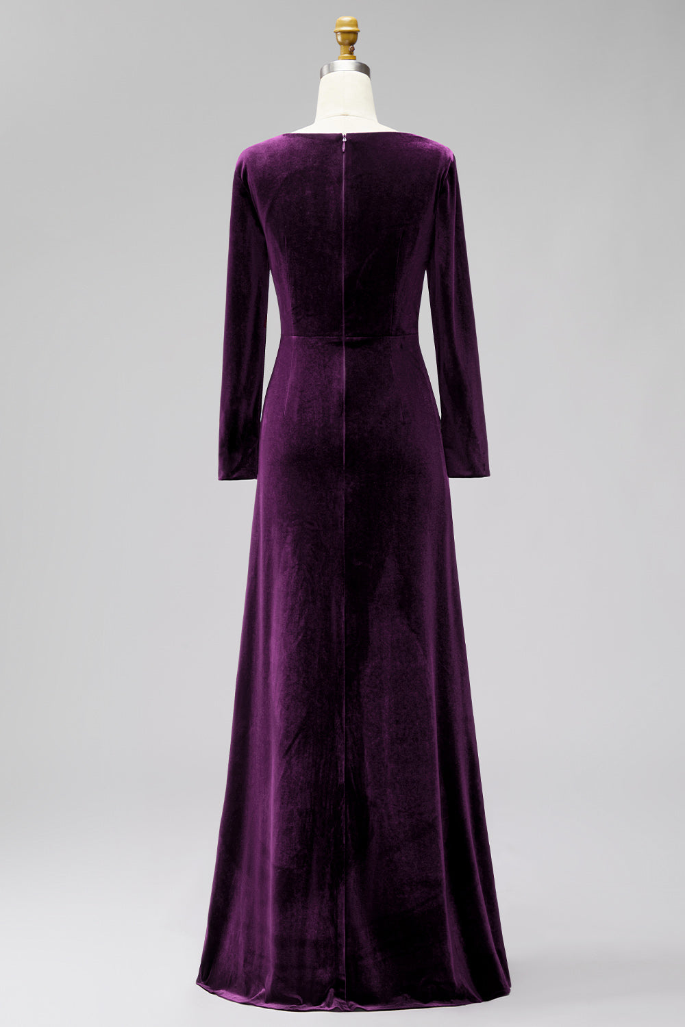 Terracotta Velvet Ruched Long Wedding Guest Dress with Sleeves