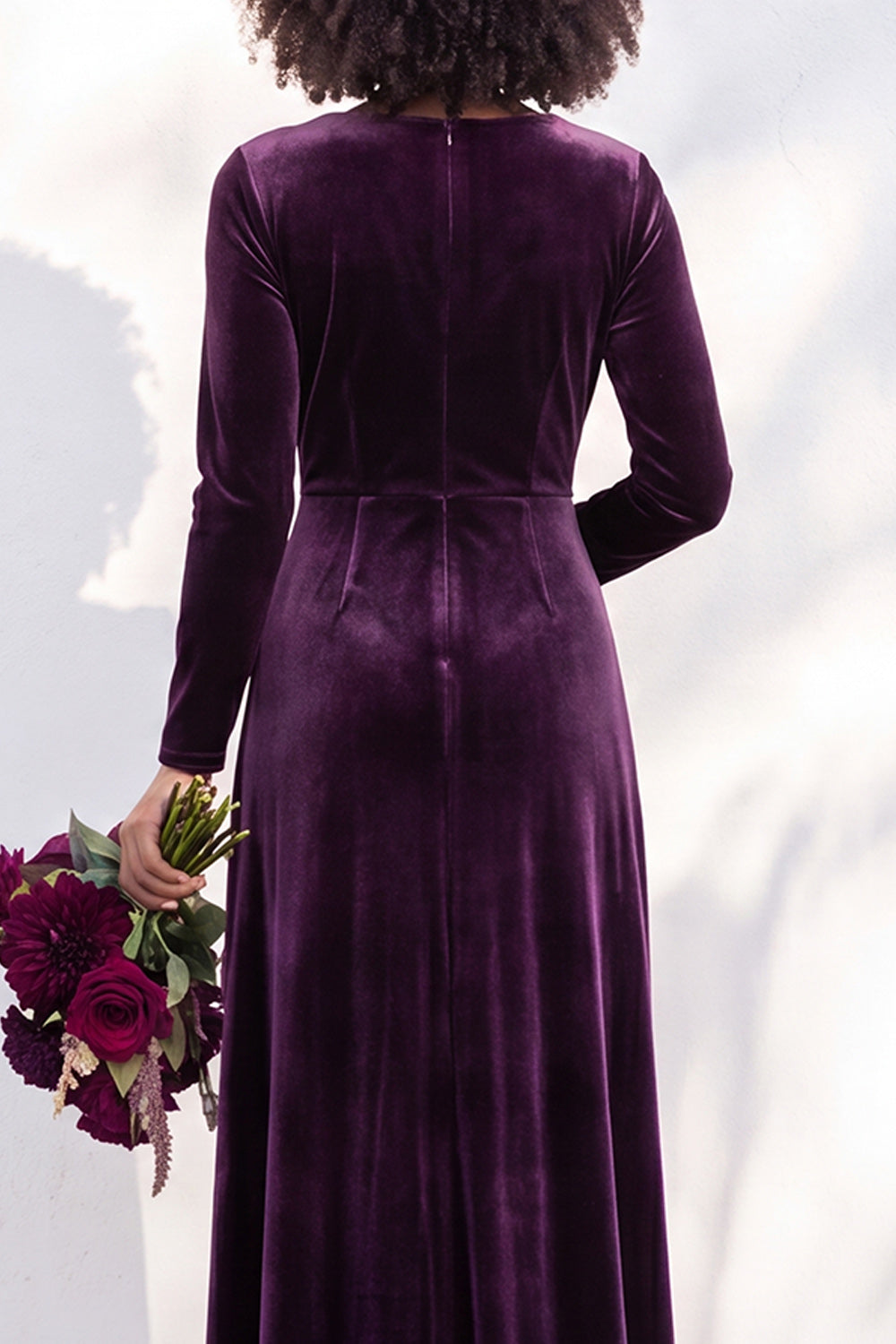 Terracotta Velvet Ruched Long Wedding Guest Dress with Sleeves