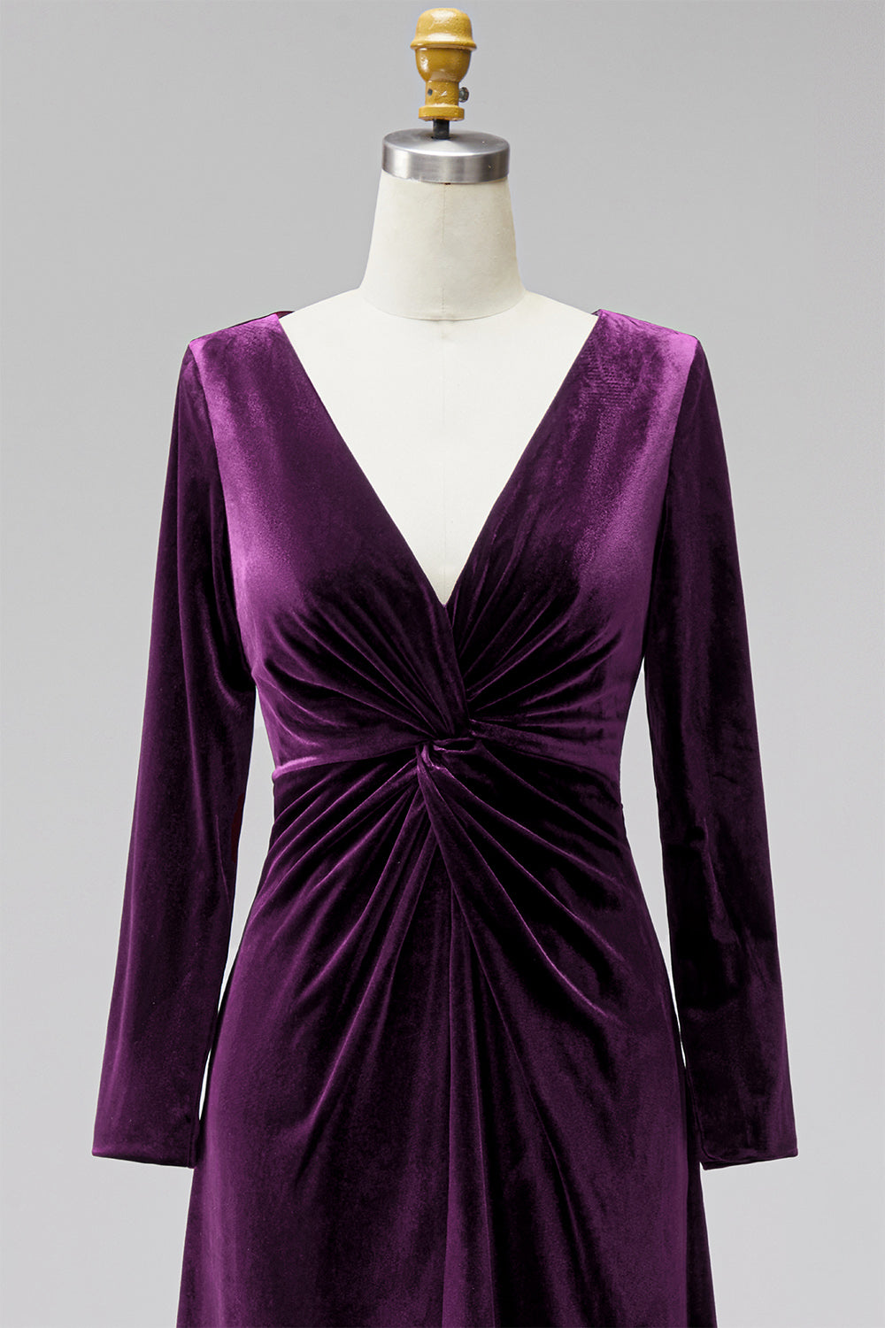 Terracotta Velvet Ruched Long Wedding Guest Dress with Sleeves