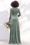 Terracotta Velvet Ruched Long Wedding Guest Dress with Sleeves