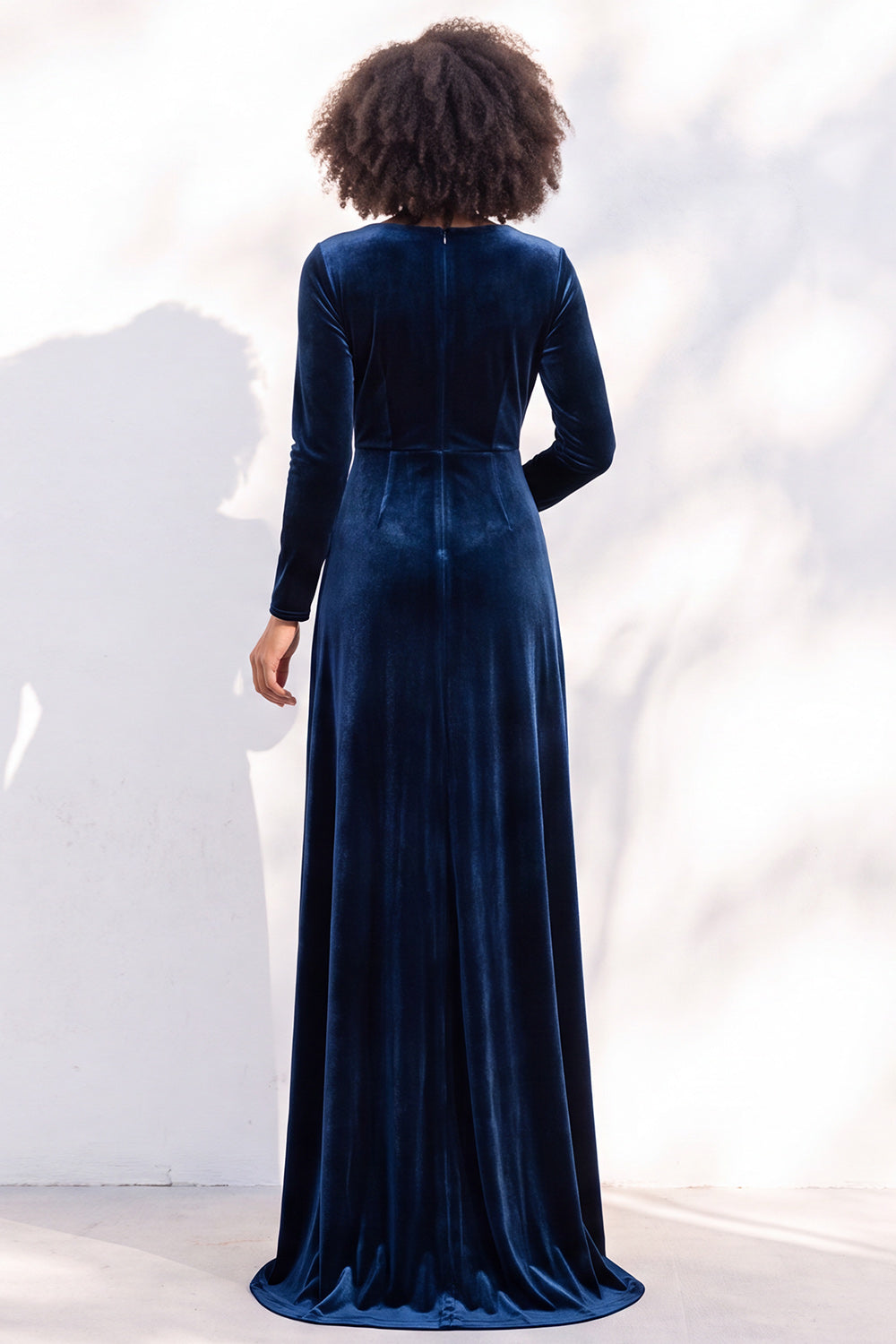 Terracotta Velvet Ruched Long Wedding Guest Dress with Sleeves