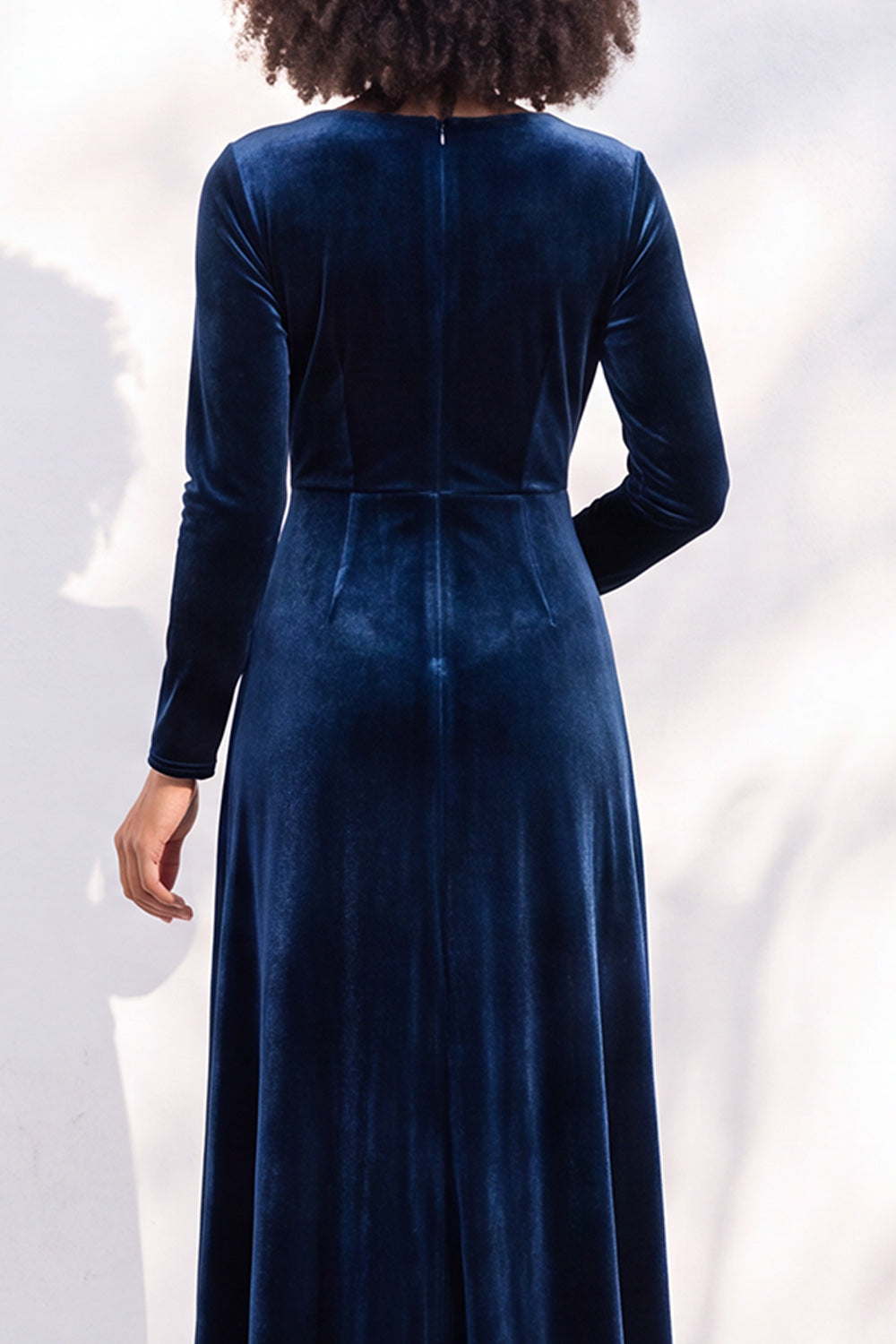 Terracotta Velvet Ruched Long Wedding Guest Dress with Sleeves