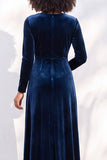 Terracotta Velvet Ruched Long Wedding Guest Dress with Sleeves
