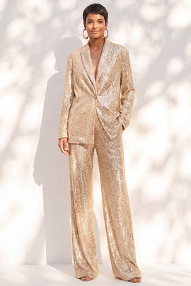 Sparkly Champagne Sequins Shawl Lapel 2 Piece Prom Suits