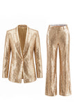 Sparkly Champagne Sequins Shawl Lapel 2 Piece Prom Suits