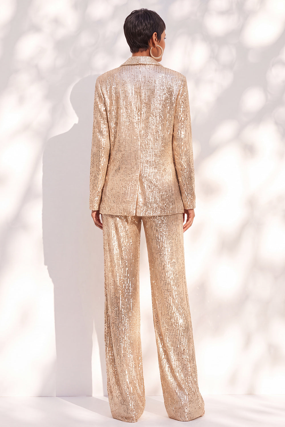 Sparkly Champagne Sequins Shawl Lapel 2 Piece Prom Suits