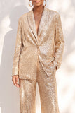Sparkly Champagne Sequins Shawl Lapel 2 Piece Prom Suits