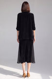 Black One Button Velvet Shawl Lapel 2 Piece Blazer Dress