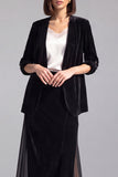 Black One Button Velvet Shawl Lapel 2 Piece Blazer Dress