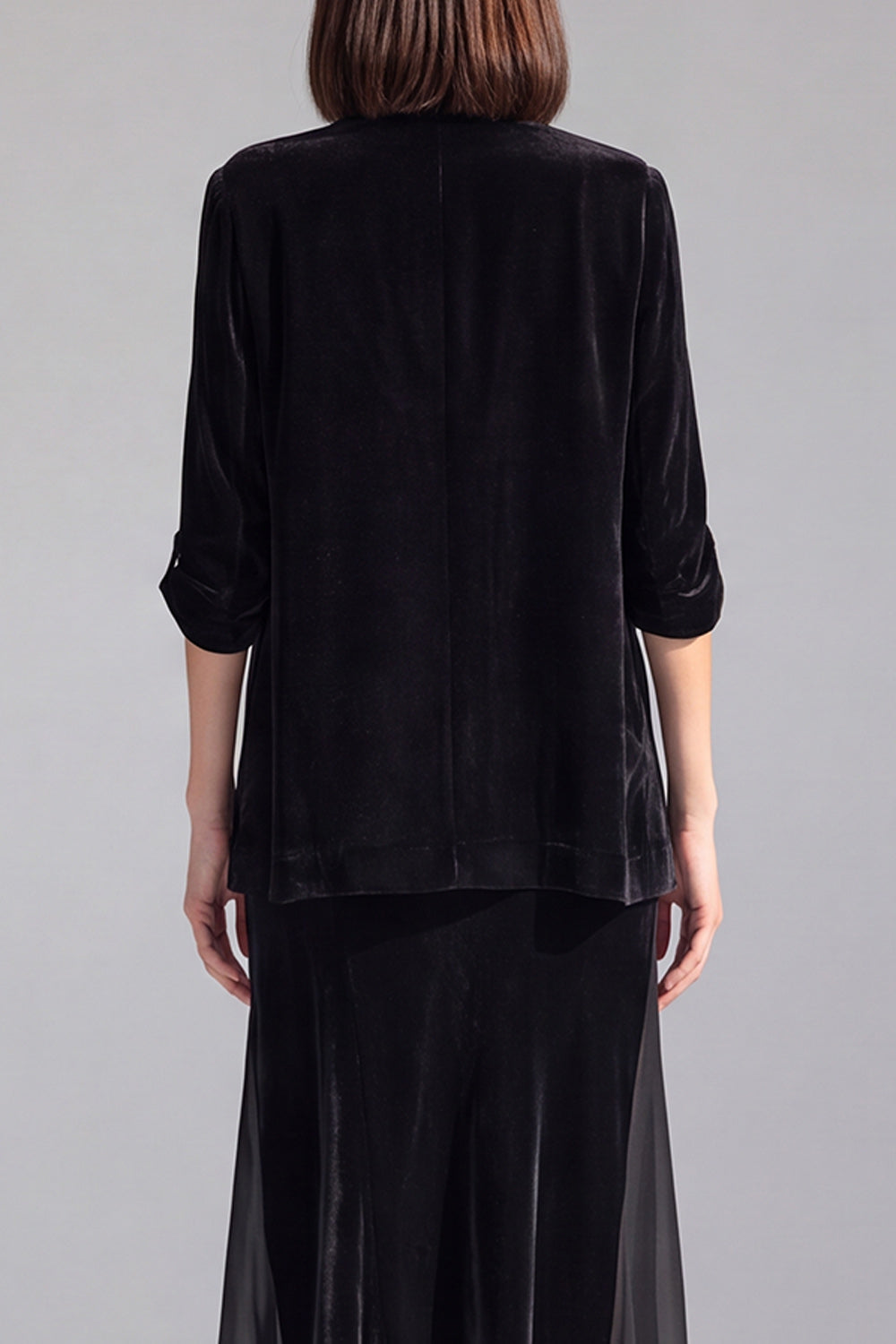 Black One Button Velvet Shawl Lapel 2 Piece Blazer Dress