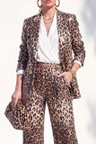 Sparkly Coffee Cheetah Print Peak Lapel Sequin 2 Piece Women Suits