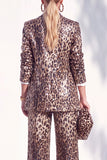 Sparkly Coffee Cheetah Print Peak Lapel Sequin 2 Piece Women Suits