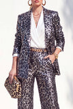 Sparkly Coffee Cheetah Print Peak Lapel Sequin 2 Piece Women Suits