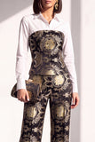 Black Golden Floral Lapel Slim Fit 2 Piece Work Suits