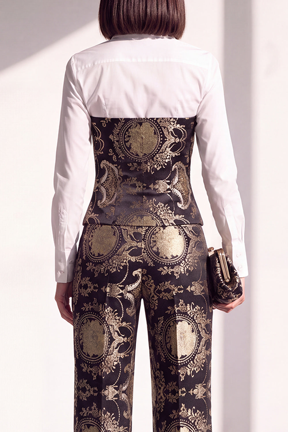 Black Golden Floral Lapel Slim Fit 2 Piece Work Suits