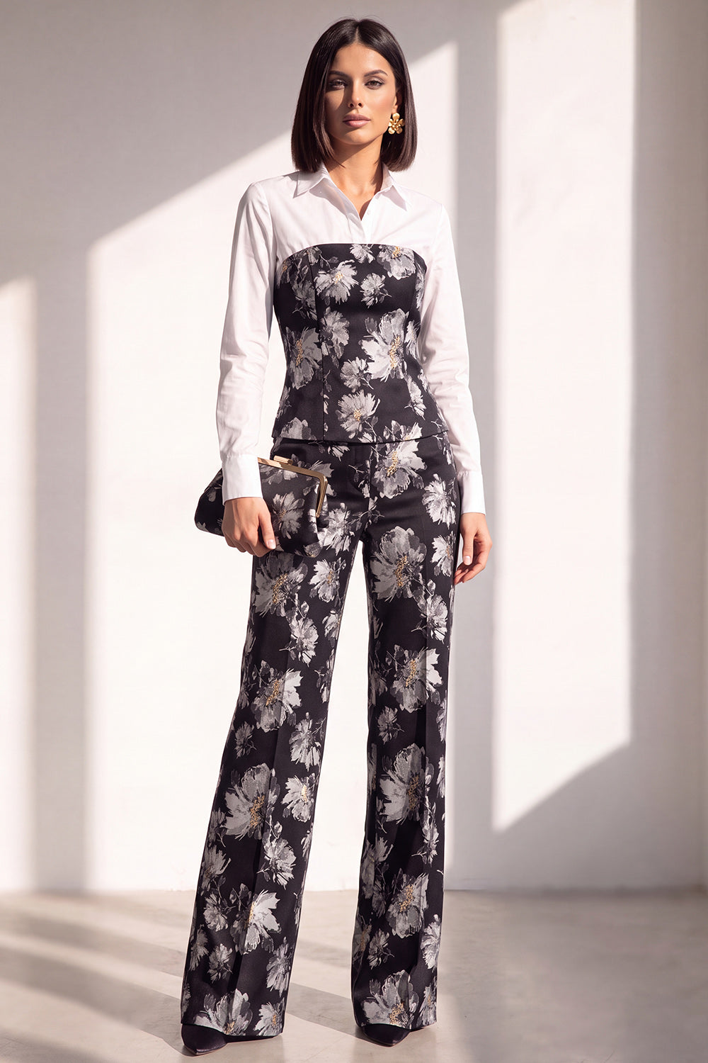 Black Golden Floral Lapel Slim Fit 2 Piece Work Suits