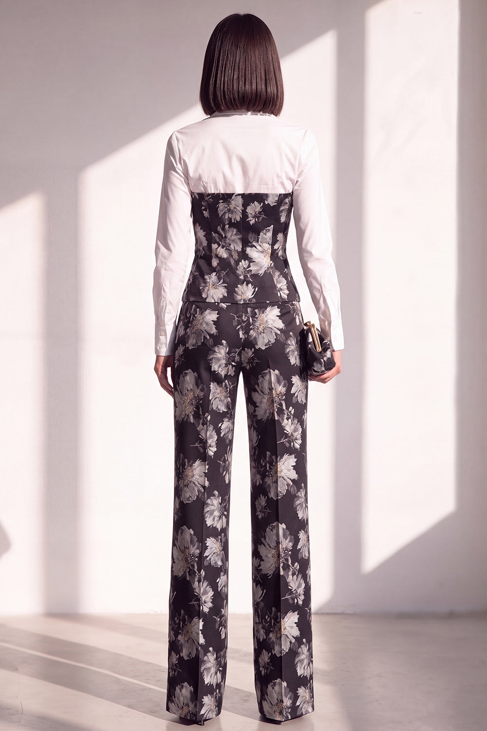 Black Golden Floral Lapel Slim Fit 2 Piece Work Suits