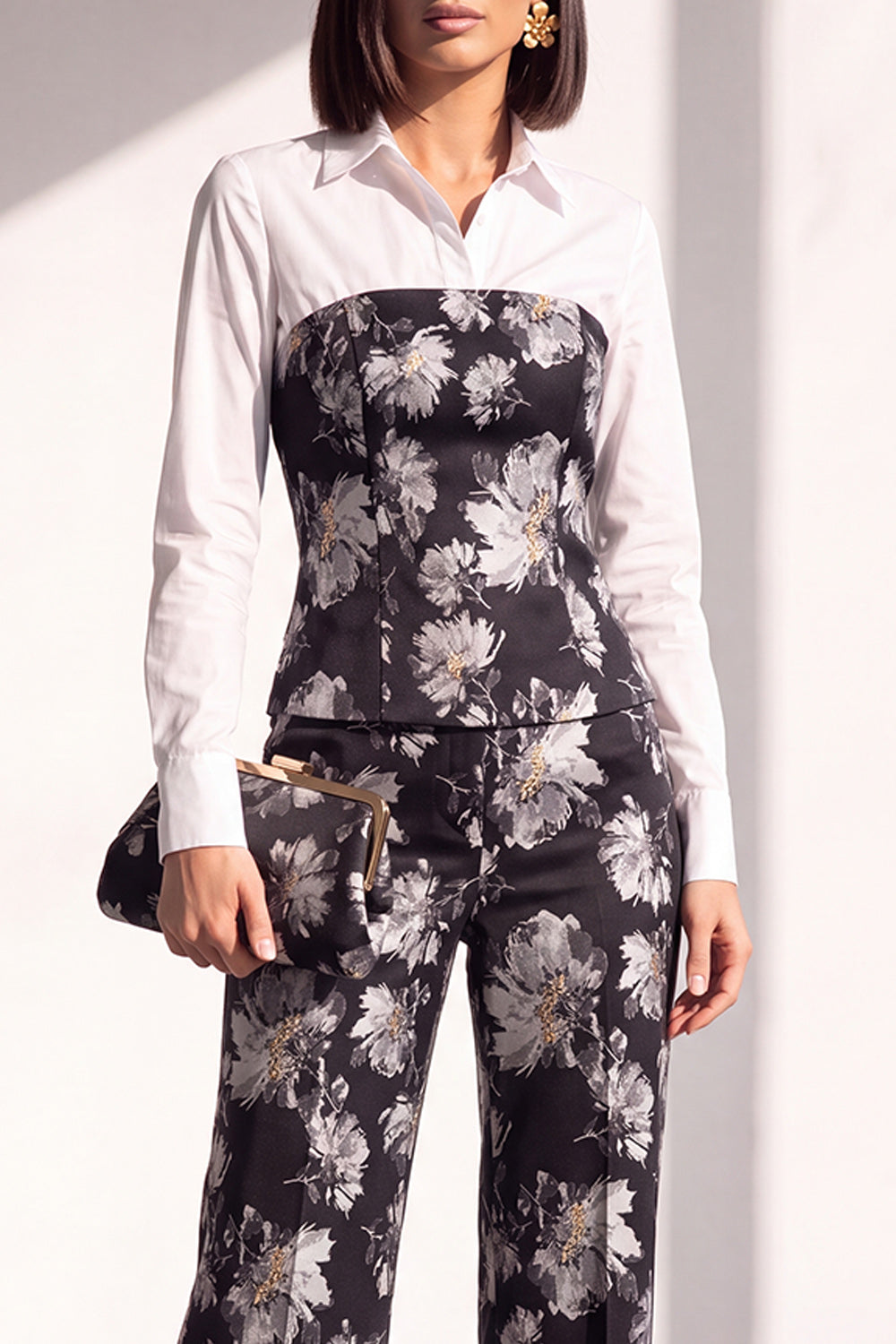 Black Golden Floral Lapel Slim Fit 2 Piece Work Suits