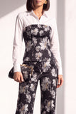 Black Golden Floral Lapel Slim Fit 2 Piece Work Suits